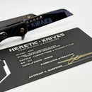 Heretic Knives Custom Jinn Flipper w/ Carbon Fiber Handles & Hand Ground Blued Damascus