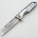 Heretic Knives Custom Jinn Flipper w/ Titanium Mother of Pearl Inlaid Handles & Hand Ground Cracked Ice M390