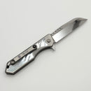 Heretic Knives Custom Jinn Flipper w/ Titanium Mother of Pearl Inlaid Handles & Hand Ground Cracked Ice M390