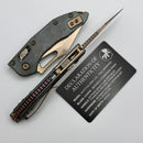 Marfione Select Manual M-Stitch RAM LOK Slab Antique Denim Titanium Handles w/ Bronze Accents & 3" Bronze Full Serrated M390MK 169MRL-15MS3