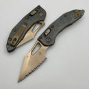 Marfione Select Manual M-Stitch RAM LOK Slab Antique Denim Titanium Handles w/ Bronze Accents & 3" Bronze Full Serrated M390MK 169MRL-15MS3