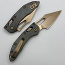 Marfione Select Manual M-Stitch RAM LOK Slab Antique Denim Titanium Handles w/ Bronze Accents & 3" Bronze Full Serrated M390MK 169MRL-15MS3
