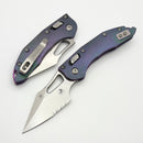 Marfione Select Manual M-Stitch RAM LOK Slab Nebula Green Titanium Handles w/ Purple Accents & 3" Stonewash Part Serrated M390MK 169MRL-11MS17