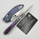 Marfione Select Manual M-Stitch RAM LOK Slab Nebula Green Titanium Handles w/ Purple Accents & 3" Stonewash Part Serrated M390MK 169MRL-11MS17