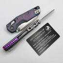 Microtech Marfione Select MSI RAM LOK Mini Slab Nebula Green Titanium Handles w/ Purple Accents & 3.15" Part Serrated Stonewash M390MK 210M-11MS18