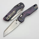 Microtech Marfione Select MSI RAM LOK Mini Slab Nebula Green Titanium Handles w/ Purple Accents & 3.15" Stonewash Full Serrated M390MK 210M-12MS18