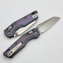 Microtech Marfione Select MSI RAM LOK Mini Slab Nebula Green Titanium Handles w/ Purple Accents & 3.15" Stonewash Full Serrated M390MK 210M-12MS18