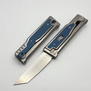 Reate EXO-M Titanium Handle w/ Blue Titanium Inlays & Clip w/ Satin Tanto Blade West Special