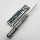 Reate EXO-M Titanium Handle w/ Blue Titanium Inlays & Clip w/ Satin Drop Point Blade West Special