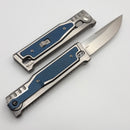 Reate EXO-M Titanium Handle w/ Blue Titanium Inlays & Clip w/ Satin Drop Point Blade West Special