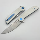 Reate Knives Remedy Fat Carbon White Glass Handle w/ Blue Accents & Belt Satin Elmax Blade West Special