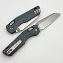 Microtech Marfione Select MSI RAM LOK Mini Fluted Nebula Green Titanium Handles w/ Purple Accents & 3.15" Part Serrated Stonewash M390MK 210M-11FLMS18