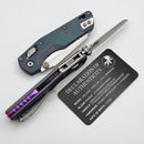Microtech Marfione Select MSI RAM LOK Mini Fluted Nebula Green Titanium Handles w/ Purple Accents & 3.15" Stonewash Full Serrated M390MK 210M-12FLMS18