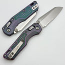 Microtech Marfione Select MSI RAM LOK Mini Frag Nebula Green Titanium Handles w/ Purple Accents & 3.15" Part Serrated Stonewash M390MK 210M-11FRMS18