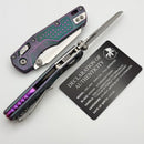 Microtech Marfione Select MSI RAM LOK Mini Frag Nebula Green Titanium Handles w/ Purple Accents & 3.15" Stonewash Full Serrated M390MK 210M-12FRMS18