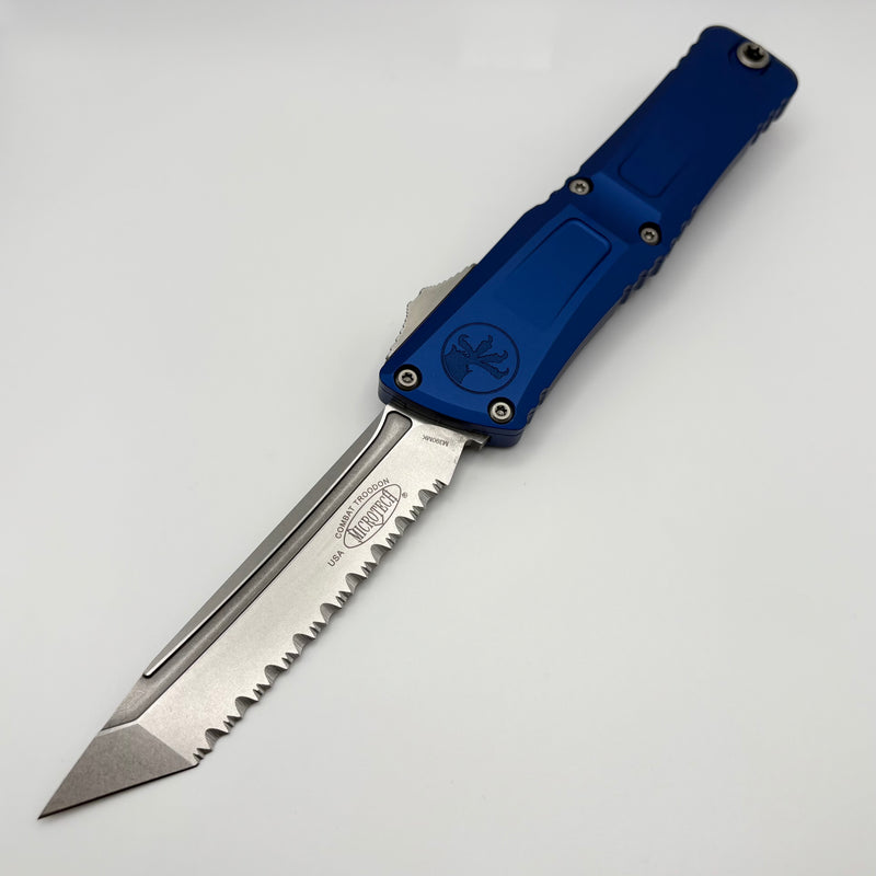 Pre-Owned Microtech Knives Combat Troodon Gen III Stonewash F/S Tanto w/ Navy Blue Handle 1144-12NA