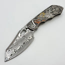 Custom Knife Factory & Rotten Design EVO 1.1 Custom One Off Engraved Titanium Handles w/ Damasteel