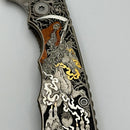 Custom Knife Factory & Rotten Design EVO 1.1 Custom One Off Engraved Titanium Handles w/ Damasteel