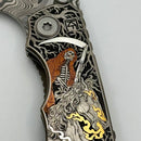 Custom Knife Factory & Rotten Design EVO 1.1 Custom One Off Engraved Titanium Handles w/ Damasteel