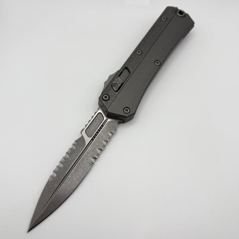 Pre-Owned Microtech Glykon Natural Clear Apocalyptic Standard Bayonet Full Serrated 184-12APNC