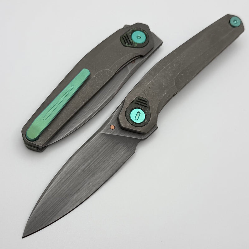 Reate Knives VK-Fux Darkwash Titanium Handles w/ Green Ti Accents & Ha
