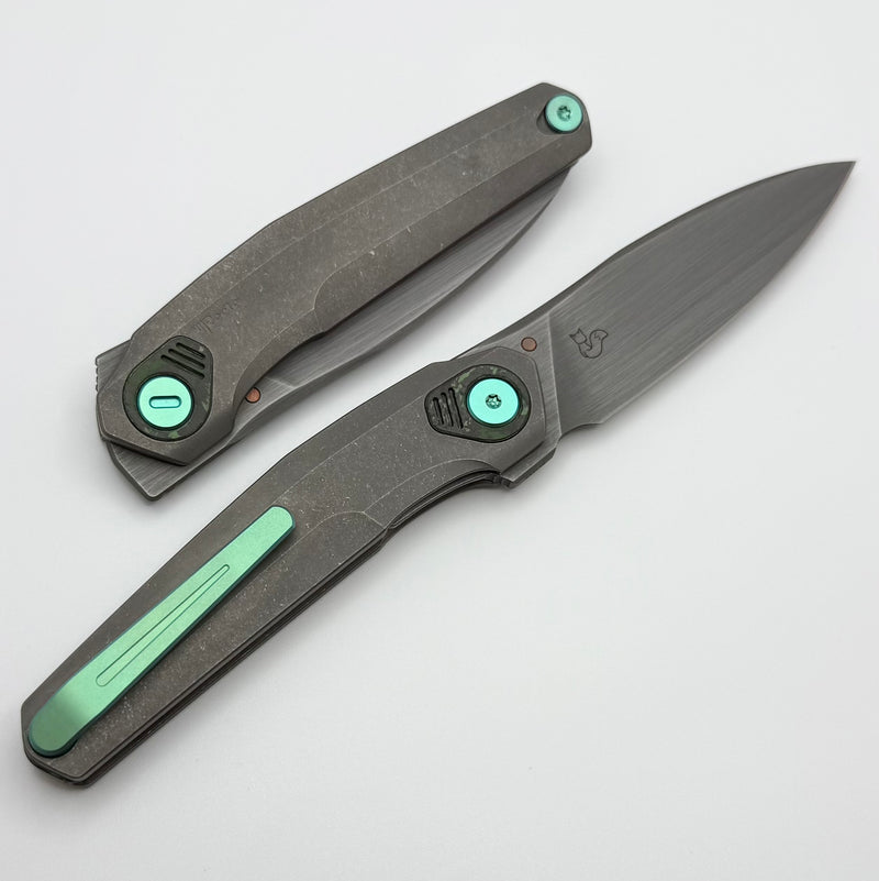 Reate Knives VK-Fux Darkwash Titanium Handles w/ Green Ti Accents & Ha