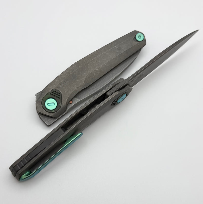 Reate Knives VK-Fux Darkwash Titanium Handles w/ Green Ti Accents & Ha