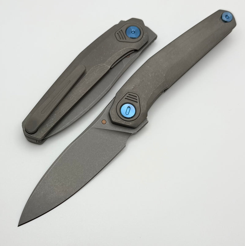 Reate Knives VK-Fux Darkwashed Titanium Handles w/ blue Accents & Dark