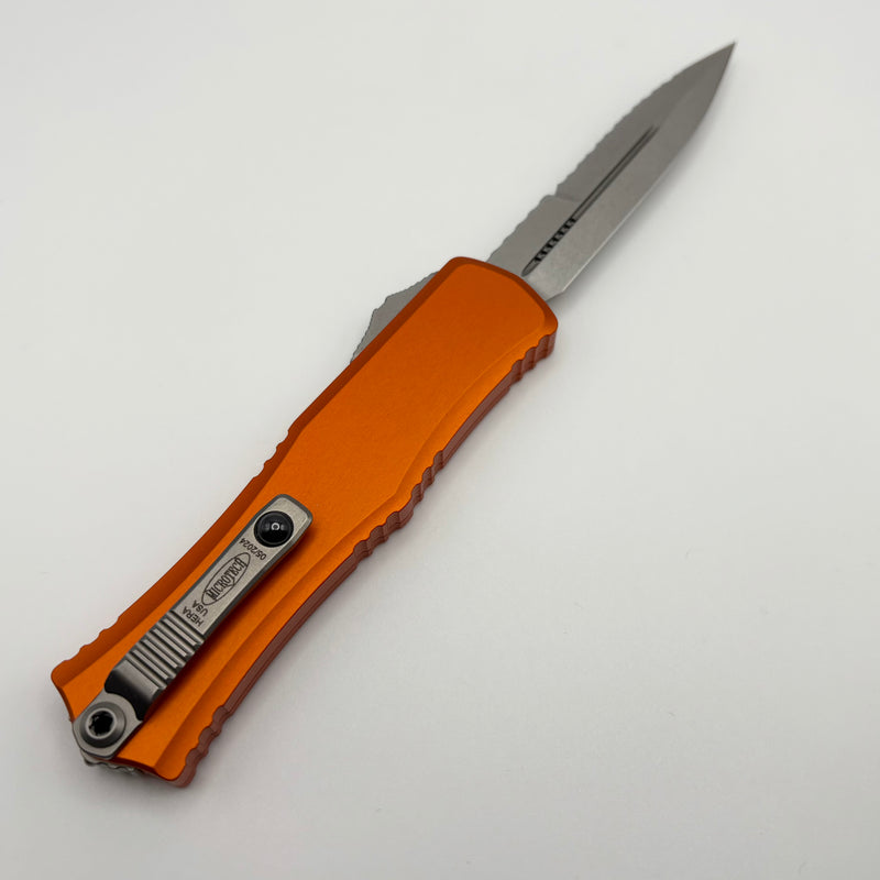 Pre-Owned Microtech Knives Mini Hera Full Serrated Stonewash Bayonet M390MK w/ Orange Handle 1701M-12OR