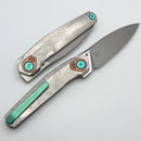 Reate Knives VK-Fux Crystal Titanium Handles w/ Blue Cyan Ti Accents & Frosted Satin Elmax