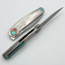 Reate Knives VK-Fux Crystal Titanium Handles w/ Blue Cyan Ti Accents & Frosted Satin Elmax
