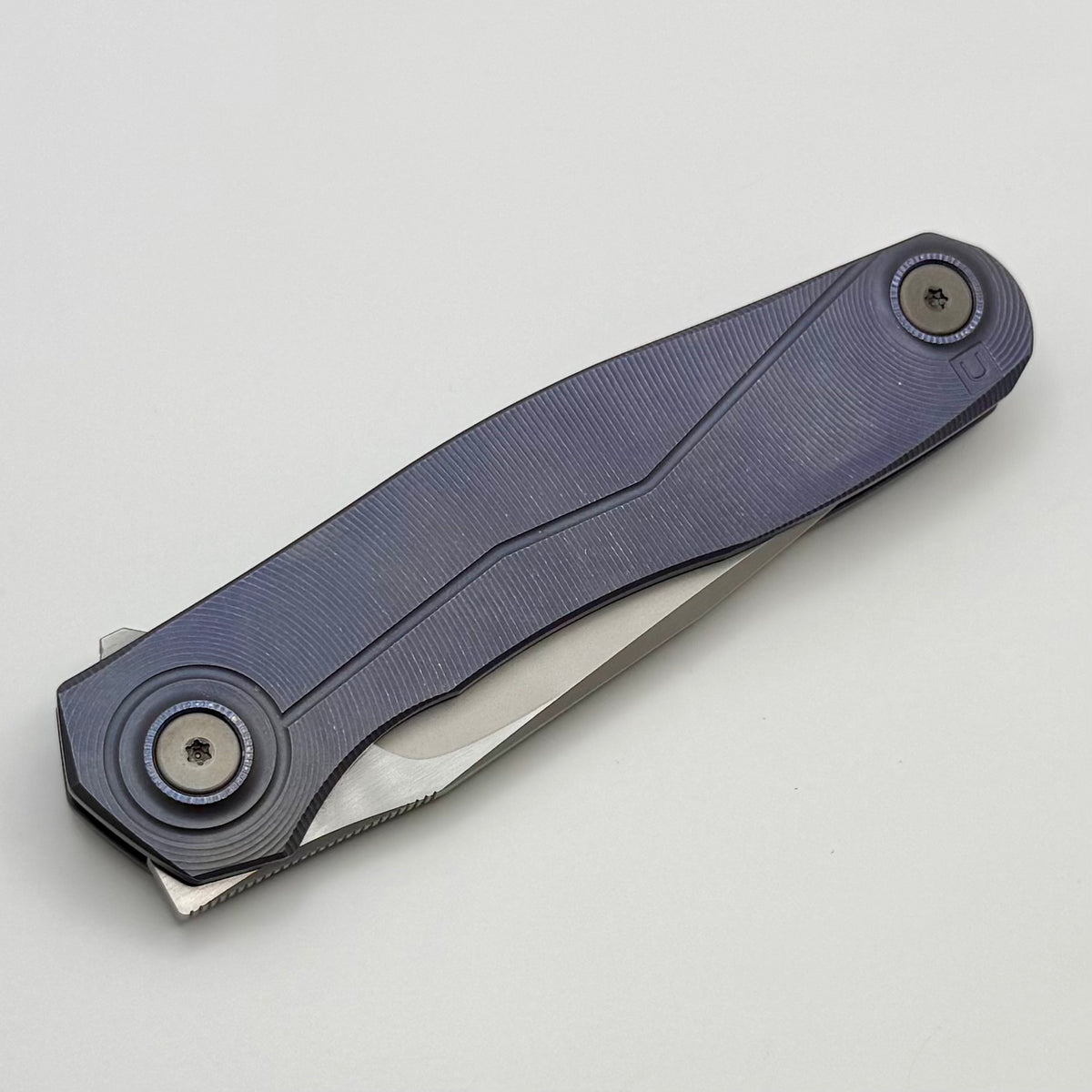 Uldanov Custom Knives R2 w/ Milled Titanium Blurple Handles & MagnaCut