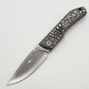 Uldanov Custom Knives One Off Sierra Titanium Handles w/ Silver/Copper Hand Engraved Inlays & Damascus Front Flipper