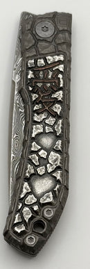 Uldanov Custom Knives One Off Sierra Titanium Handles w/ Silver/Copper Hand Engraved Inlays & Damascus Front Flipper