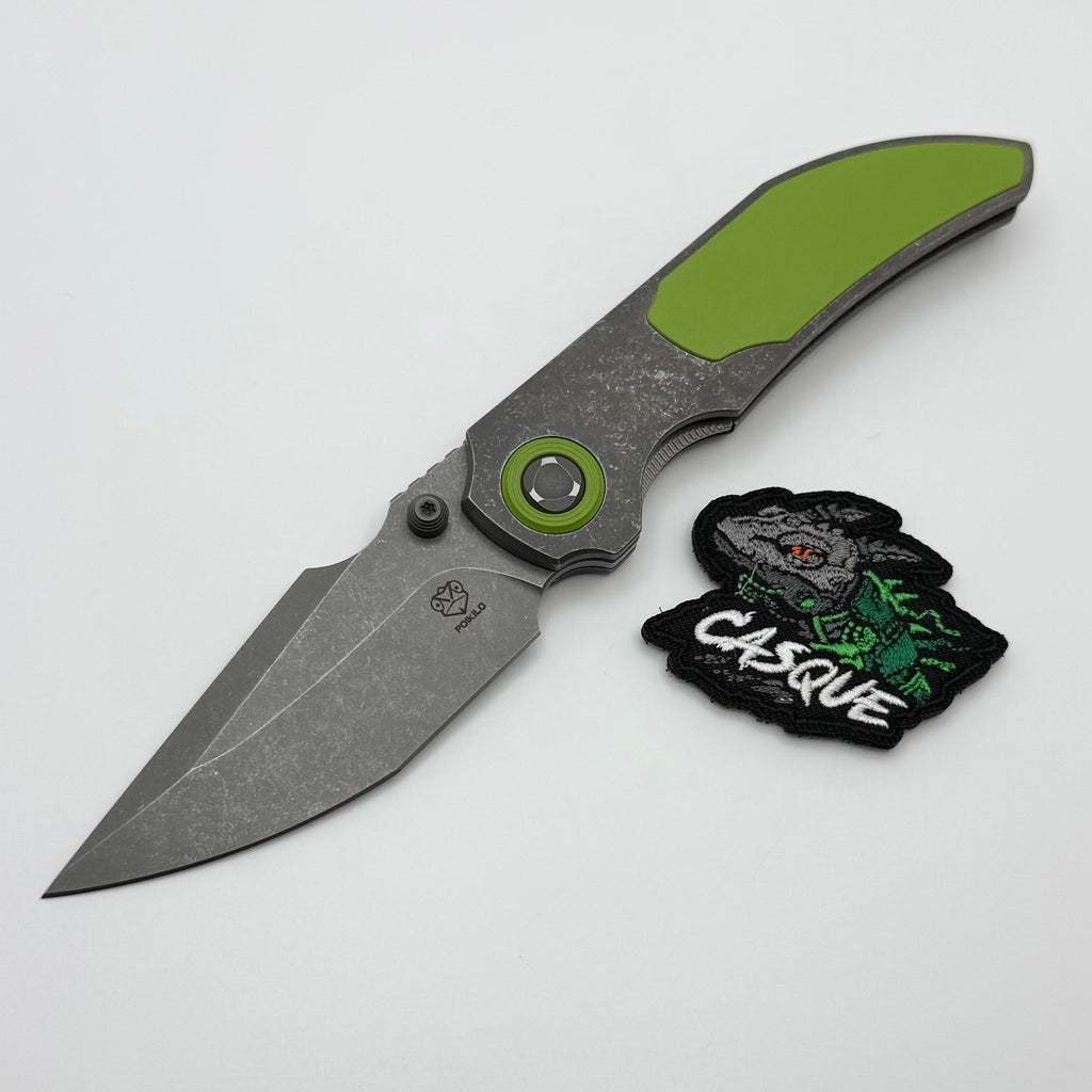 洋楽 Killa Smoove / Kritical Poikilo Blade Christensen Knifeworks Casque Titanium Handles w/ Green