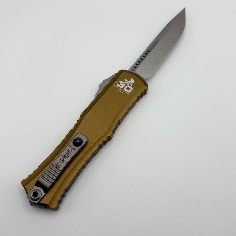 Pre-Owned Microtech Knives Mini Hera 30th Anniversary Stonewash S/E M390MK w/ Tan Handle 1703M-10TA30