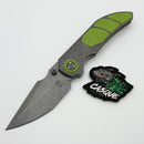 Poikilo Blade Christensen Knifeworks Casque Titanium Handles w/ 3 Piece Green Ti Inlays & Dark Stonewash M398