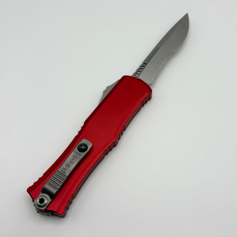 Pre-Owned Microtech Knives Hera II Mini Stonewash Partial Serrated Recurve M390MK w/ Red Handle 1705M-11RD