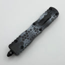 Microtech Dirac Black/White Hex Camo Handle D/E Signature Series 225-1BKWHHXCS