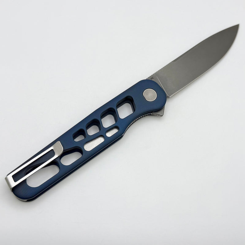 Tactile Knife Rockwall Flipper V2 Skeletonized w/ Slate Blue Stonewash Handles & Stonewash MagnaCut