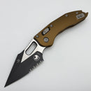 Factory Blem Microtech Knives Manual Stitch RAM LOK Fluted Tan Aluminum & Two Tone Black Partial Serrated M390MK 169RL-2FLTA