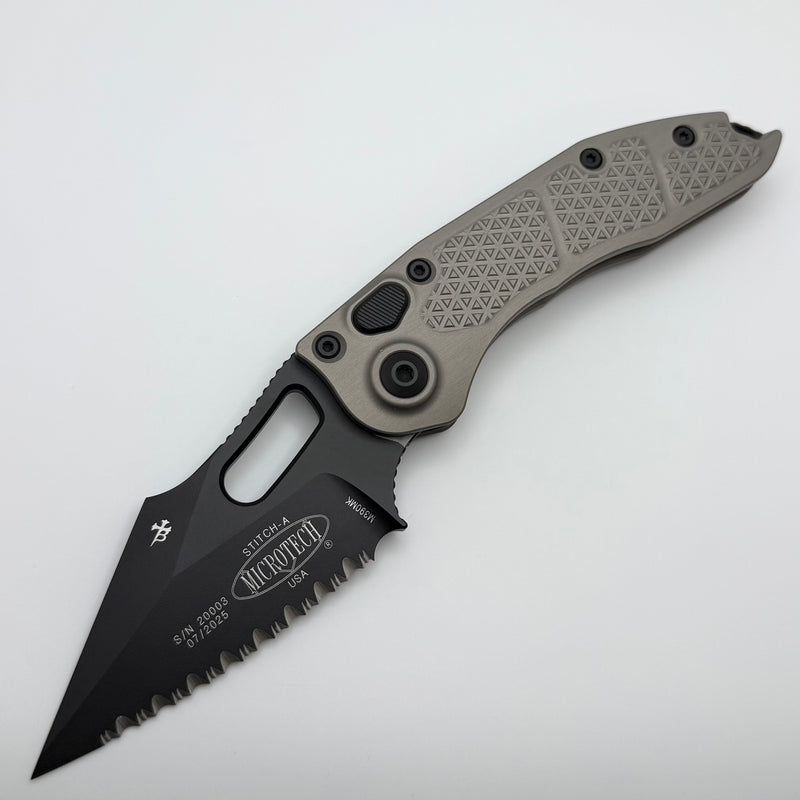 Grenade Blem Microtech Borka Stitch Natural Clear w/ Black Full Serrated M390 169-3NC
