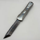 Pre-Owned Heretic Knives Manticore X Hand Ground Vegas Forge Blued Damascus Tanto Star Grind & Hefted Stainless Steel Handle w/ Mother of Pearl Inlays