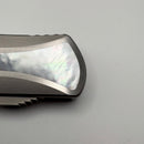 Pre-Owned Heretic Knives Manticore X Hand Ground Vegas Forge Blued Damascus Tanto Star Grind & Hefted Stainless Steel Handle w/ Mother of Pearl Inlays