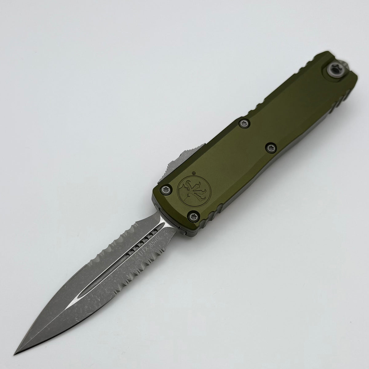 Microtech UTX-85 Gen IV w/ OD Green Handle & Part Serrated Apocalyptic