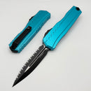 Microtech Cypher II Black D/E Full Serrated w/ Turquoise Handle 1242-3TQ