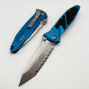 Microtech Socom Elite Manual Tanto Full Serrated Stonewash w/ Blue Handle 161-12BL