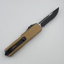 Microtech UTX-85 Gen IV w/ Tan Handle & Black Serrated S/E M390MK 12314-2TA