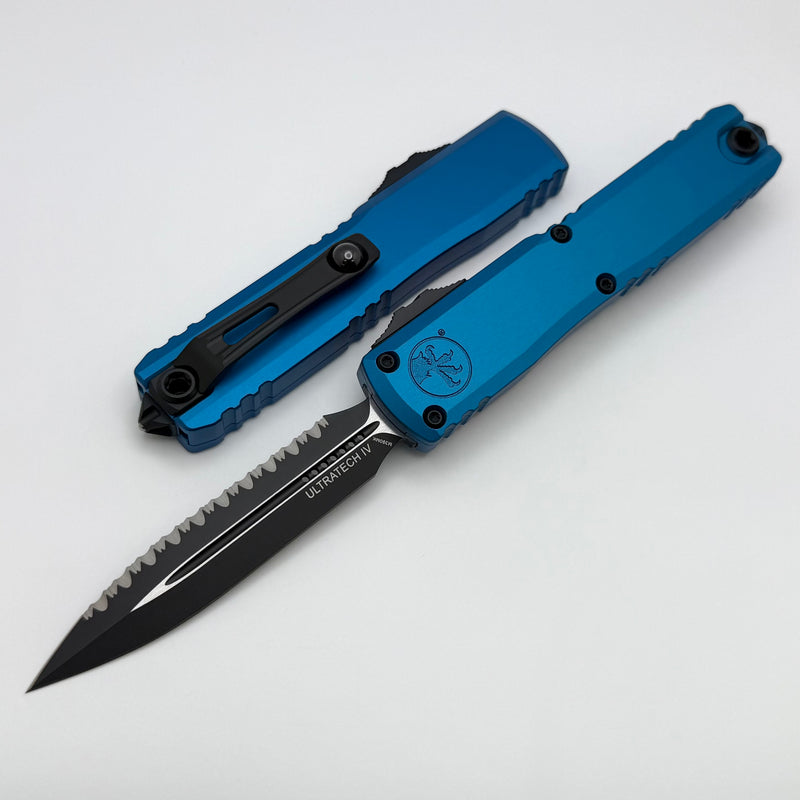 Microtech Ultratech Gen IV D/E Tactical Full Serrated w/ Blue Handle 11224-3BL