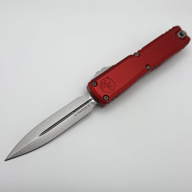 Microtech Ultratech Gen IV D/E Stonewash Standard w/ Red Handle 11224-10RD